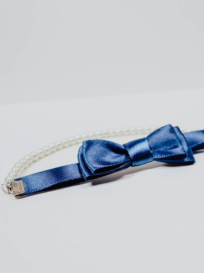 Collarino di perle con fiocco Blu